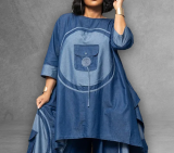 Plus Size Two-Piece Boho Imitation Denim Set Women