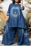 Plus Size Two-Piece Boho Imitation Denim Set Women