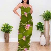 1 Custom Casual Printed Straps V Neck Long Dress