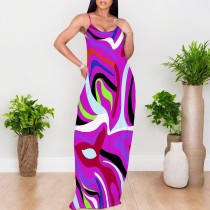 1 Custom Casual Printed Straps V Neck Long Dress