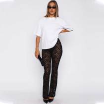 New Lace Pants See Through Stretch Flared Trousers