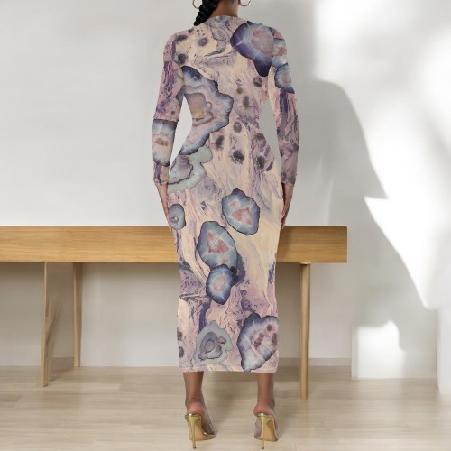 1 Custom Casual Printed Long Sleeve Scoop Neck Mid Dress