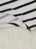Woman Short Sleeve Shirt Black Striped Boat Neck Plus Size Top