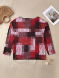 Plus Size Casual Tops Women's Patchwork Print Long Sleeve V Neck T-shirt