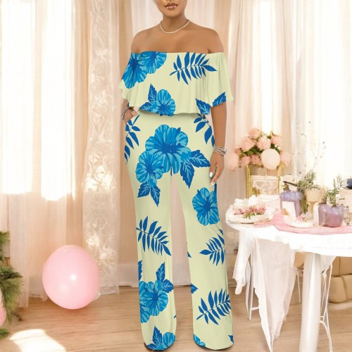 1 Custom Casual Printed Off Shoulder One Piece Jumpsuits