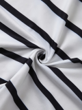 Woman Short Sleeve Shirt Black Striped Boat Neck Plus Size Top