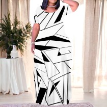 1 Custom Casual Digital Printing Short Sleeve Plus Size Maxi Dress