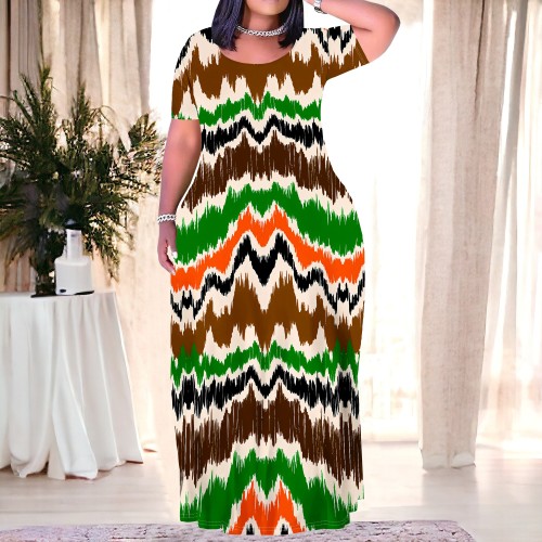 1 Custom Casual Digital Printing Short Sleeve Plus Size Maxi Dress