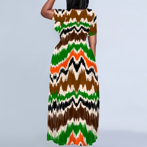 1 Custom Casual Digital Printing Short Sleeve Plus Size Maxi Dress