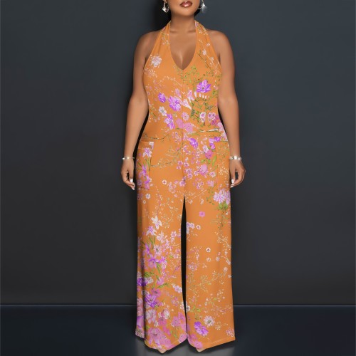 1 Custom Casual Digital Printing Halter One Piece Jumpsuits
