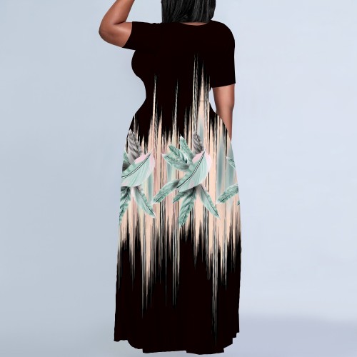 1 Custom Casual Digital Printing Short Sleeve Plus Size Maxi Dress