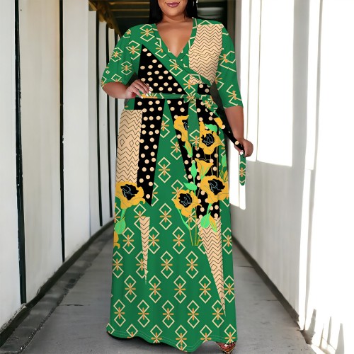 1 Custom Casual Digital Printing Half Sleeve Plus Size Maxi Dress