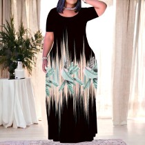 1 Custom Casual Digital Printing Short Sleeve Plus Size Maxi Dress