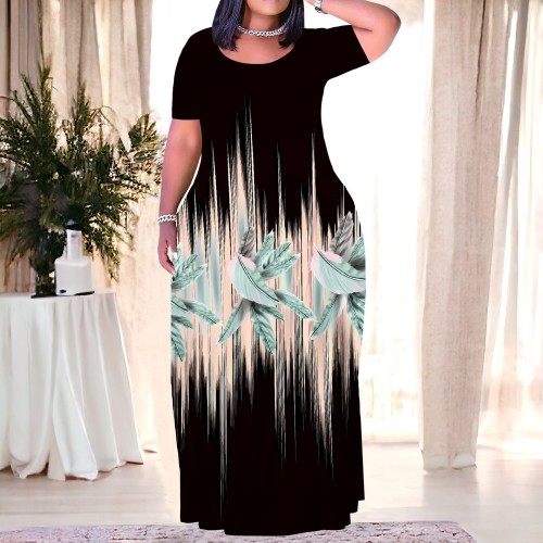 1 Custom Casual Digital Printing Short Sleeve Plus Size Maxi Dress