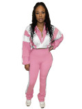 Color Block Stitching Contrast Color Sports Casual Trouser Set
