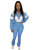 Color Block Stitching Contrast Color Sports Casual Trouser Set
