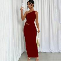 Casual Single Shoulder Drawstring Vest & Long Skirts