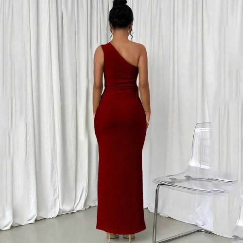 Casual Single Shoulder Drawstring Vest & Long Skirts