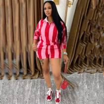 Casual Striped Lapel Top High Waist Shorts Set