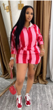 Casual Striped Lapel Top High Waist Shorts Set