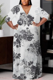 1 Custom Casual Digital Printing 3/4 Sleeve Plus Size Maxi Dresses