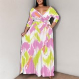1 Custom Casual Digital Printing 3/4 Sleeve Plus Size Maxi Dresses