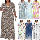 1 Custom Casual Digital Printing 3/4 Sleeve Plus Size Maxi Dresses