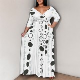 1 Custom Casual Digital Printing 3/4 Sleeve Plus Size Maxi Dresses