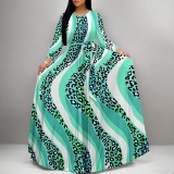 1 Custom Casual Digital Printing 3/4 Sleeve V-Neck Long Dress (Pockets + Belt)