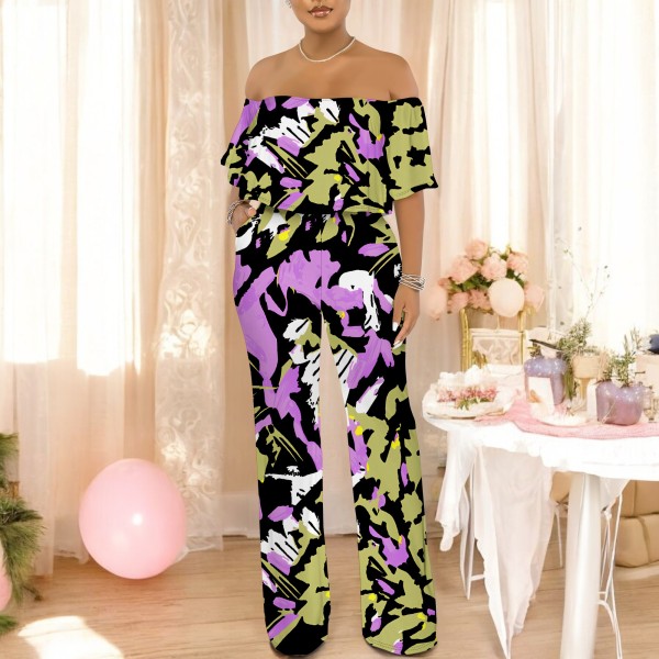 1 Custom Casual Digital Printing Off Shoulder One Piece Jumpsuits