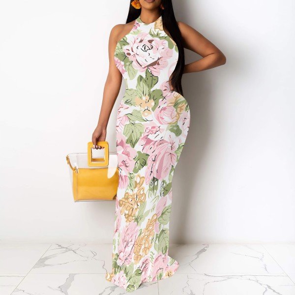 1 Custom Casual Digital Printing Sleeveless O Neck Long Dresses