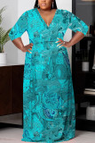 1 Custom Casual Digital Printing 3/4 Sleeve Plus Size Maxi Dresses