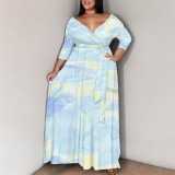 1 Custom Casual Digital Printing 3/4 Sleeve Plus Size Maxi Dresses