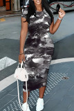 1 Custom Casual Digital Printing O Neck Short Sleeve Mid  Dresses