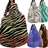 1 Custom Casual Digital Printing 3/4 Sleeve V-Neck Long Dress (Pockets + Belt)