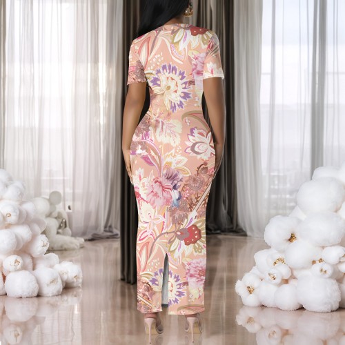 1 Custom Casual Digital Printing Short Sleeve Long Dresses