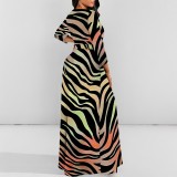 1 Custom Casual Digital Printing 3/4 Sleeve V-Neck Long Dress (Pockets + Belt)