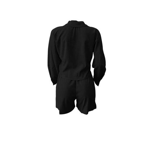 Summer Suit Women V Collar Drawstring Womens Shirt Shorts Set
