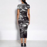 1 Custom Casual Digital Printing O Neck Short Sleeve Mid  Dresses