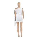 Summer Casual Women's Oblique Shoulder Sleeveless Short Skirt Set