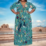 1 Custom Casual Digital Printing 3/4 Sleeve Plus Size Maxi Dresses