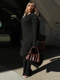 Pleated 2 Piece Outfits Fall Button Down Shirt and Wide Leg Palazzo Pants
