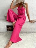 2 Pieces Outfit Bow Front Ruffle Trim Cami Crop Top High Waist Wide Leg Pants Set