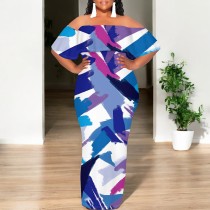 1 Custom Casual Digital Printing Off Shoulder Maxi Dress