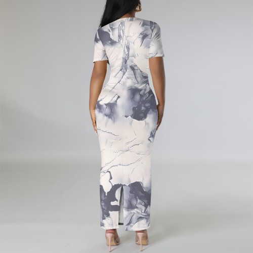 1 Custom Casual Digital Printing Short Sleeve Long Dresses