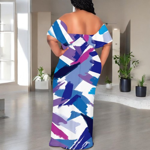 1 Custom Casual Digital Printing Off Shoulder Maxi Dress