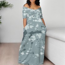 1 Custom Casual Digital Printing Off Shoulder V Neck Plus Size Maxi Dresses