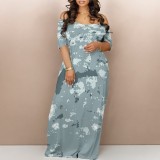 1 Custom Casual Digital Printing Off Shoulder V Neck Plus Size Maxi Dresses