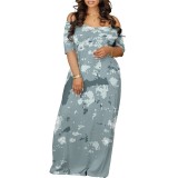 1 Custom Casual Digital Printing Off Shoulder V Neck Plus Size Maxi Dresses