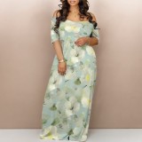 1 Custom Casual Digital Printing Off Shoulder V Neck Plus Size Maxi Dresses